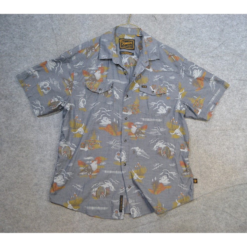 Howler Bros Shirt Mens L Gray Western H Bar B Snapshirt Short Sleeve Pearl Snap
